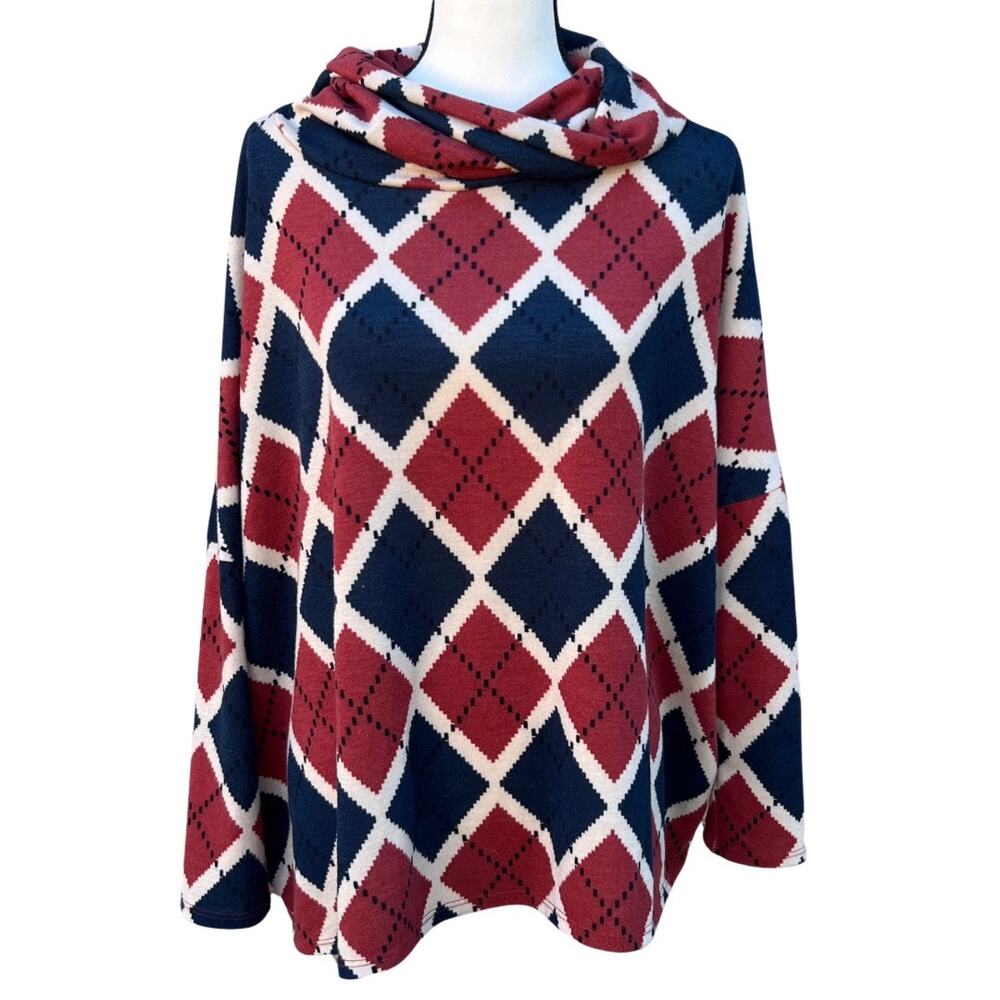 Entro Women’s Oversized Argyle Turtleneck Sweater Size S